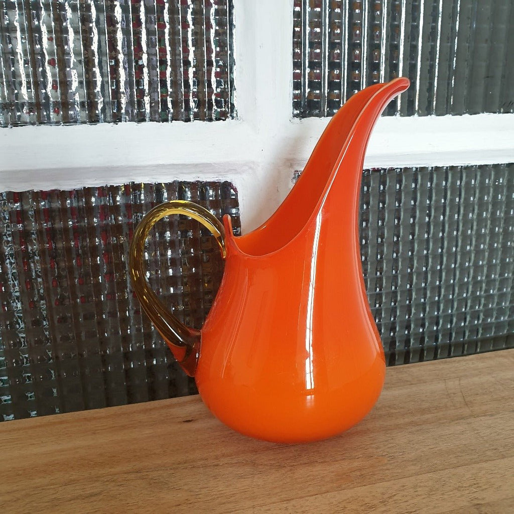 Carafe vintage 70s en verre orange soufflé de Murano - Hello Broc