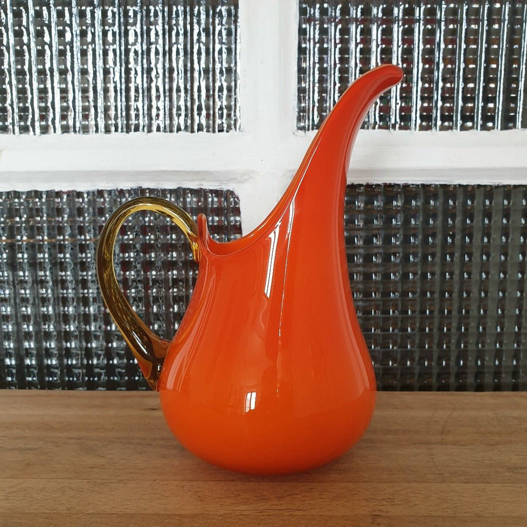 Carafe vintage 70s en verre orange soufflé de Murano - Hello Broc