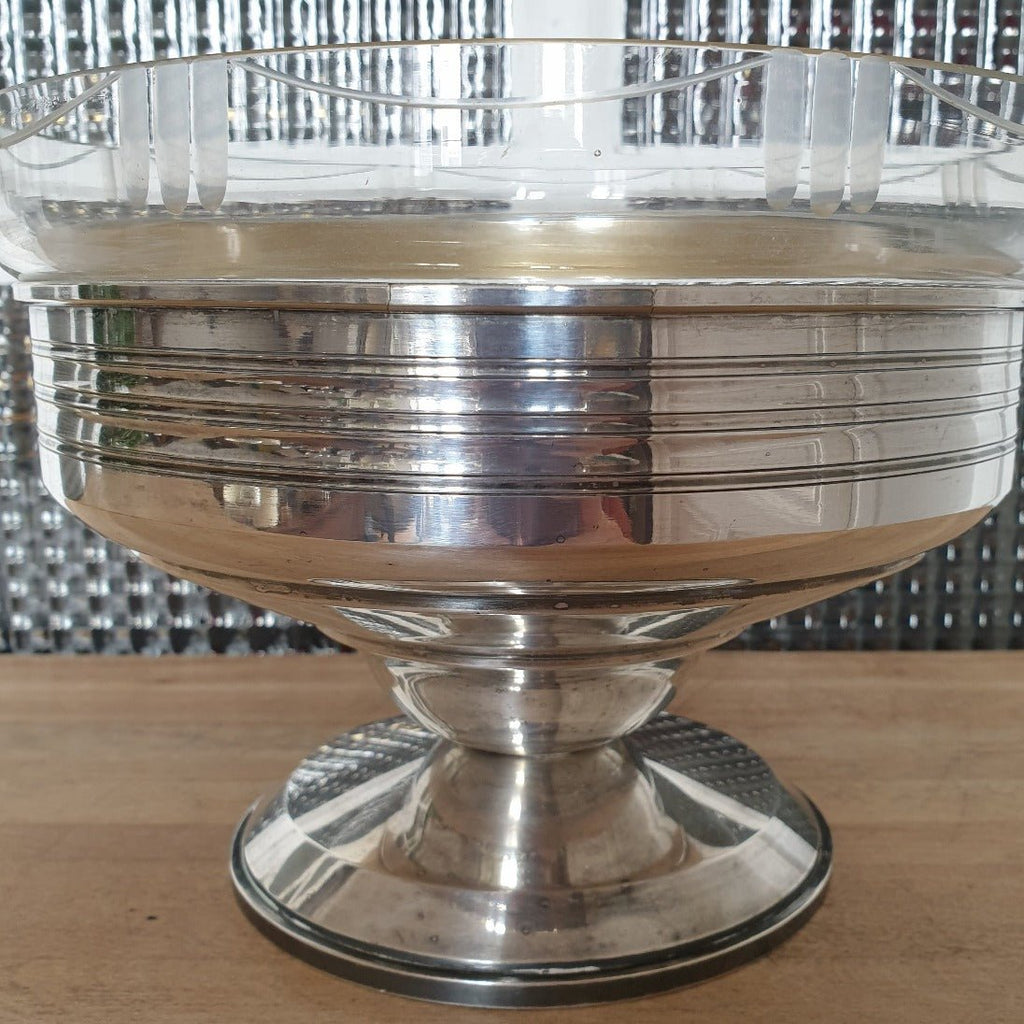 Coupe à fruit sur piédouche base en métal argenté et coupelle en verre moulé - Hello Broc