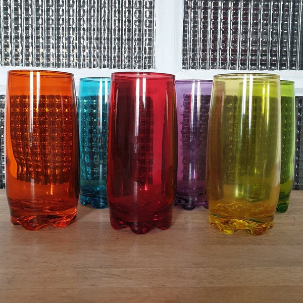 Ensemble de 6 verres multicolores à orangeade années 80 / 90 - Hello Broc