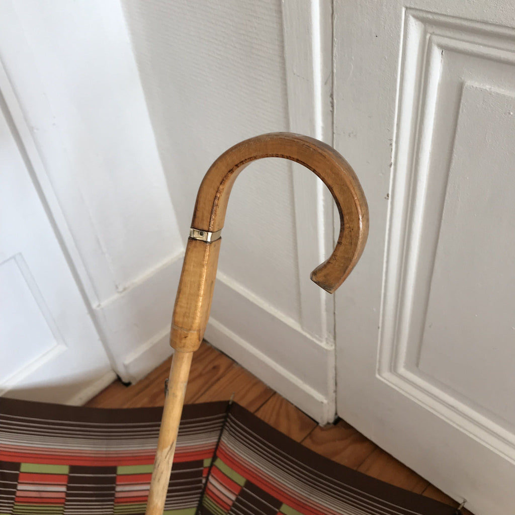 Grand parapluie vintage motifs marron orange et vert années 70 - Hello Broc