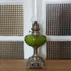 Lampe à pétrole en métal argenté, corps en verre vert translucide Kosmos Brenner par Hello Broc brocante en ligne