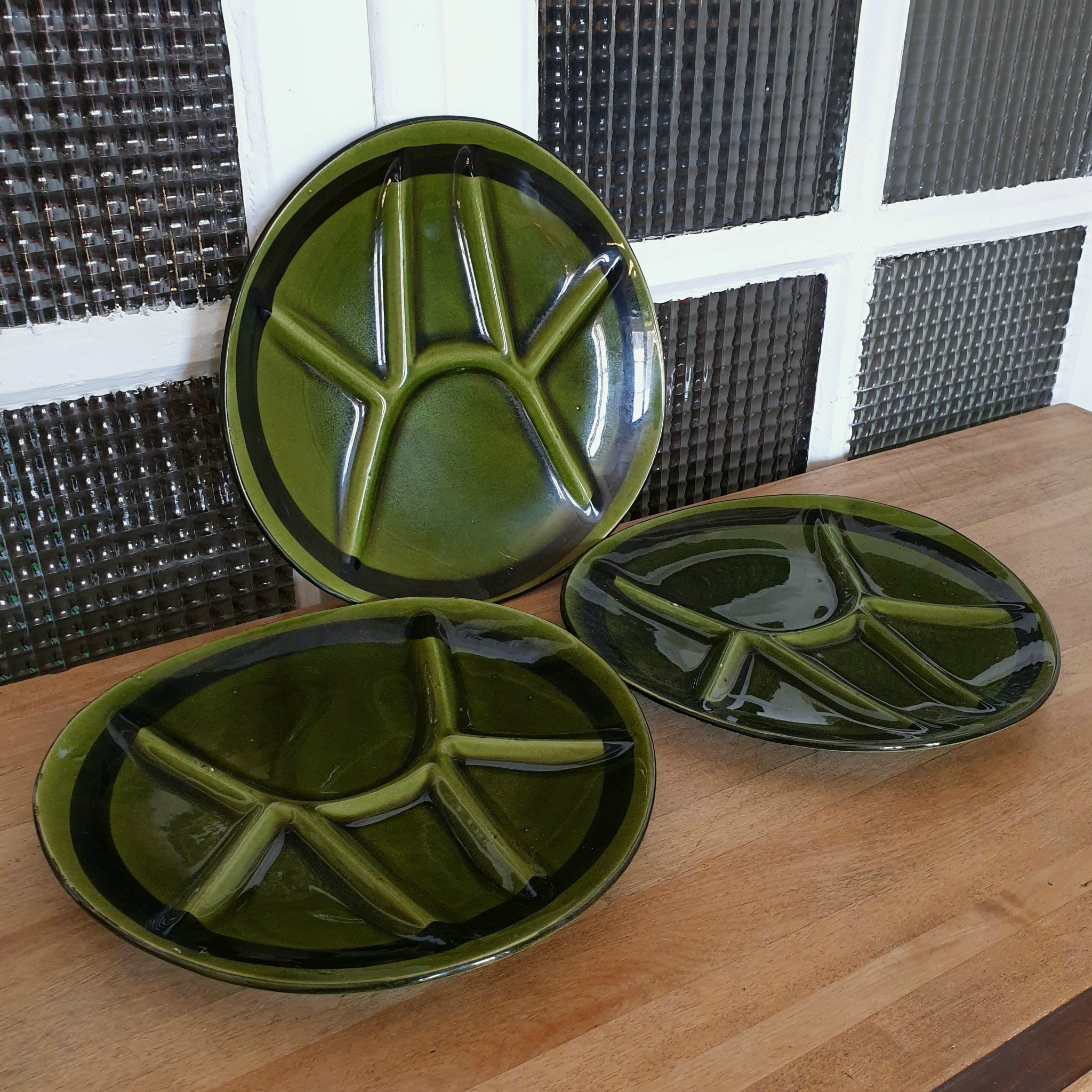 Lot De 4 Grands Bols à Soupe Vintage - Vert Et Blanc Tourbillon émaillé - Bord Noir