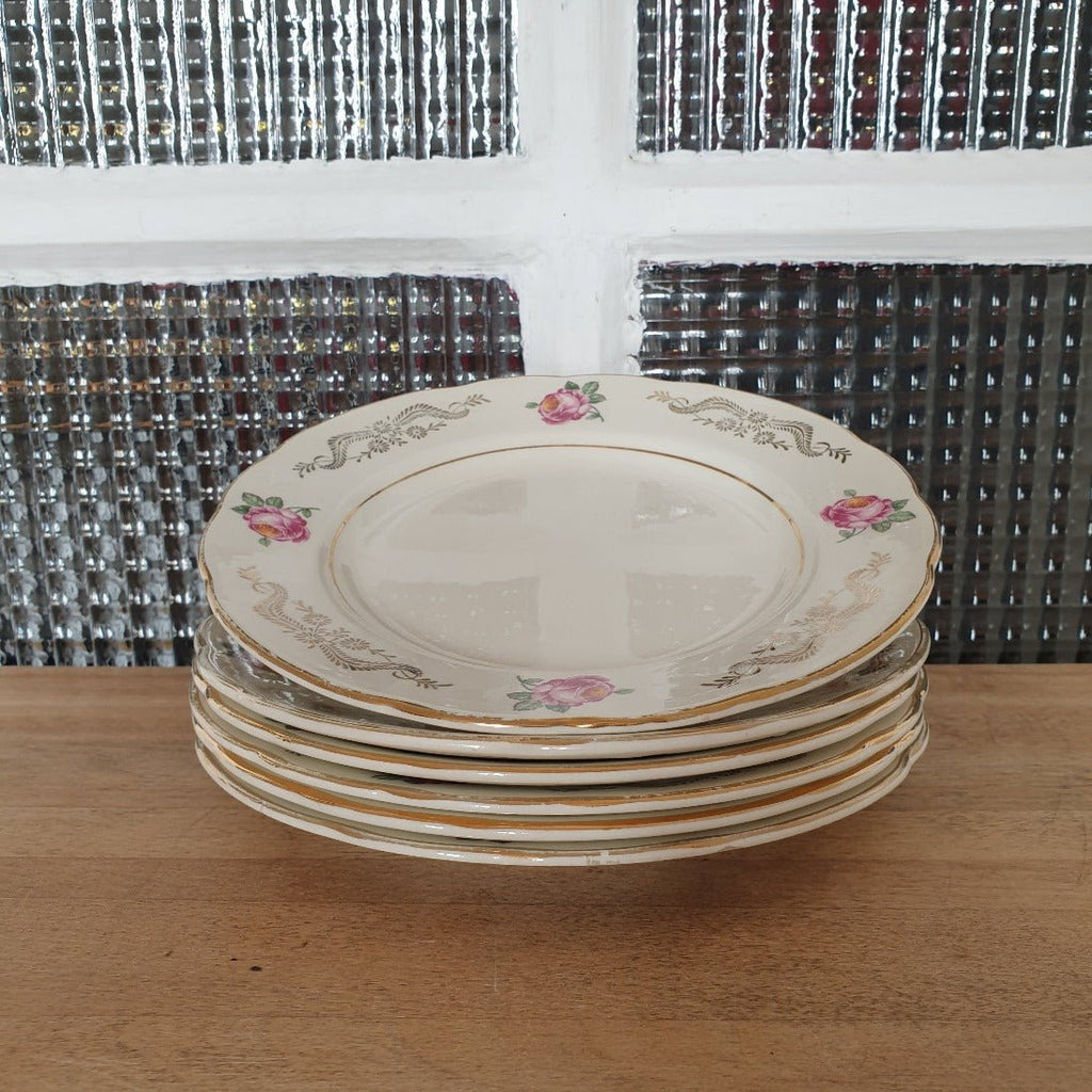 Lot de 6 assiettes à dessert en faïence de Gien décor Marie-Laure milieu XXème siècle - Hello Broc