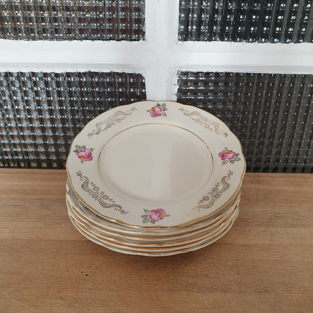 Lot de 6 assiettes à dessert en faïence de Gien décor Marie-Laure milieu XXème siècle - Hello Broc