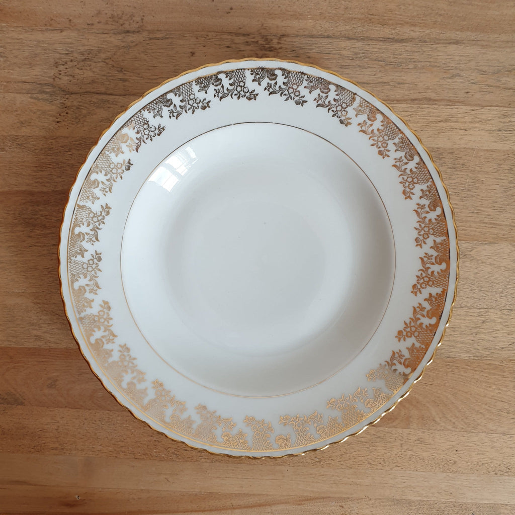 Lot de 6 assiettes creuses en porcelaine blanche décor doré ADP France - 2 lots en stock - Hello Broc