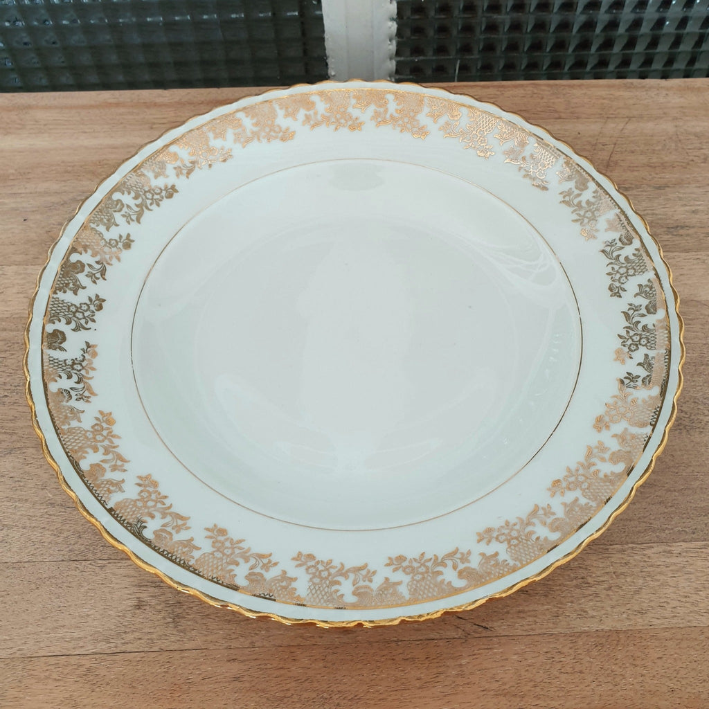 Lot de 6 assiettes creuses en porcelaine blanche décor doré ADP France - 2 lots en stock - Hello Broc