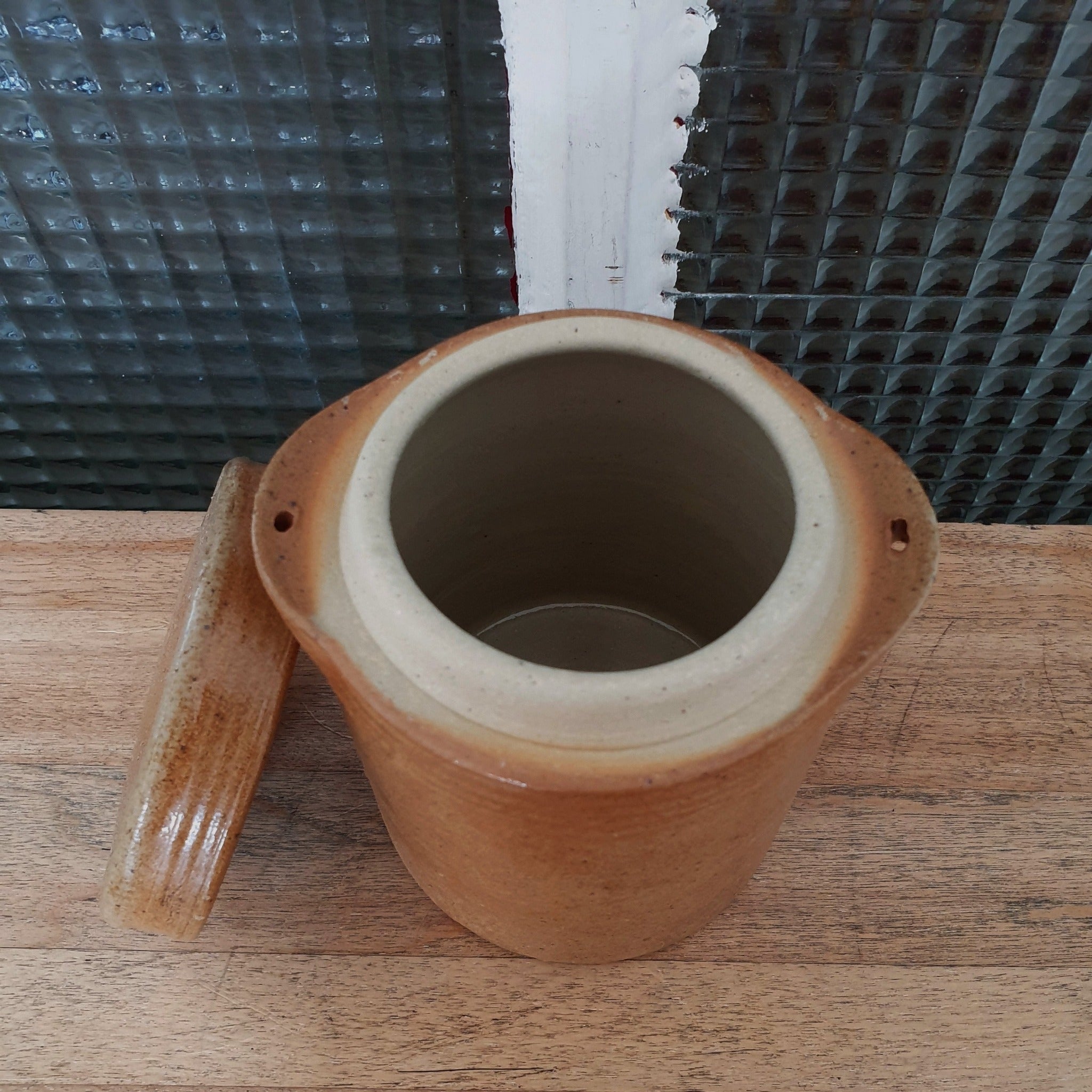 Petit Pot En Grès Avec Couvercle - Pot à Graisse Ou Saloir - Occasion Bon état - Fabriqué En France