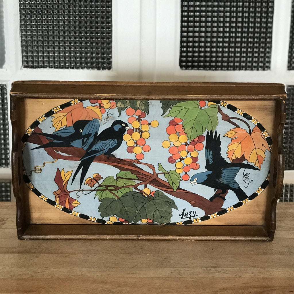 Plateau rectangulaire en bois décor peint à la main 46 x 29 cm - Hello Broc