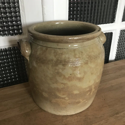 Pot Ancien En Grès Vernissé Beige Clair - Style Artisanal - Occasion Bon État