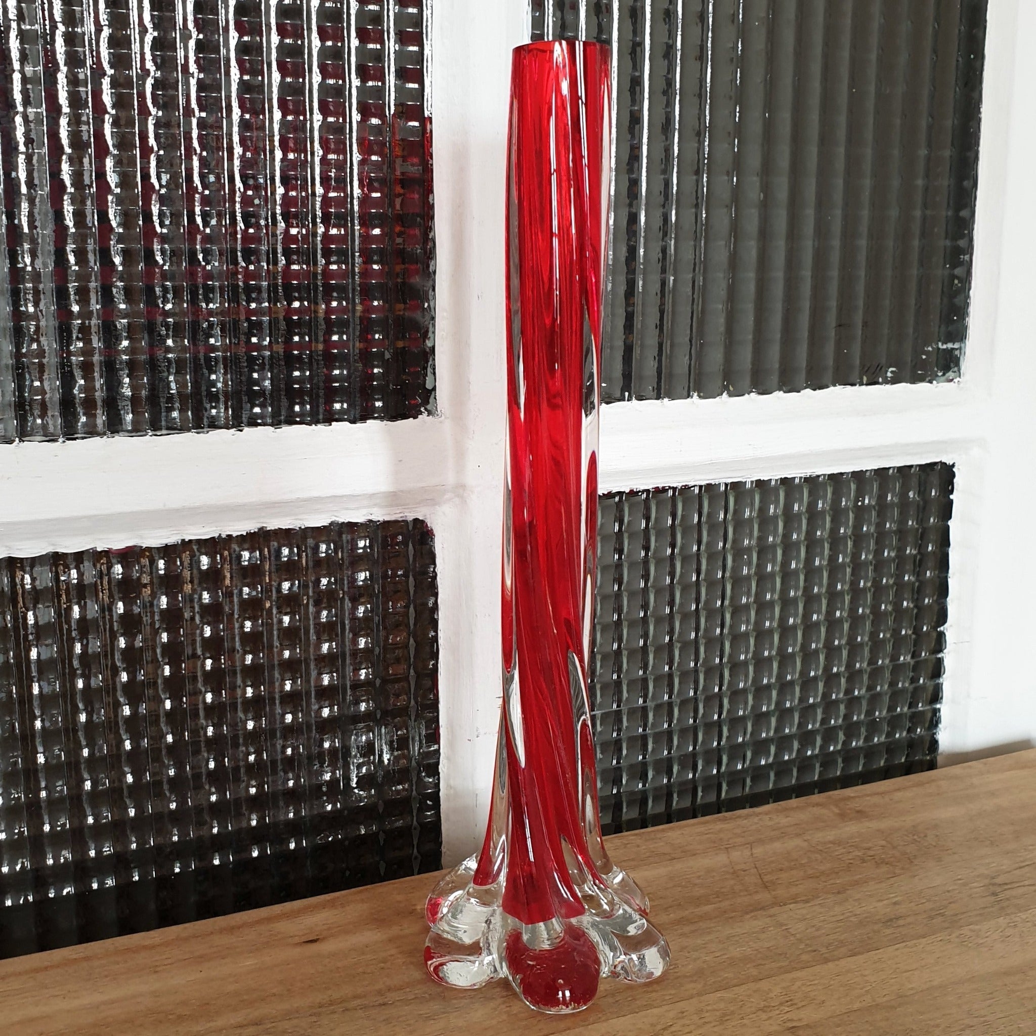 Soliflore Murano Verre Soufflé - Opalin Rose Anse Torsadée - Art Nouveau