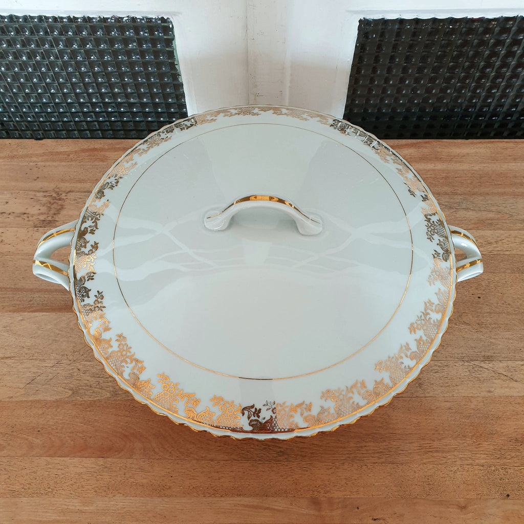Soupière blanche ADP en porcelaine de luxe décor doré - Hello Broc